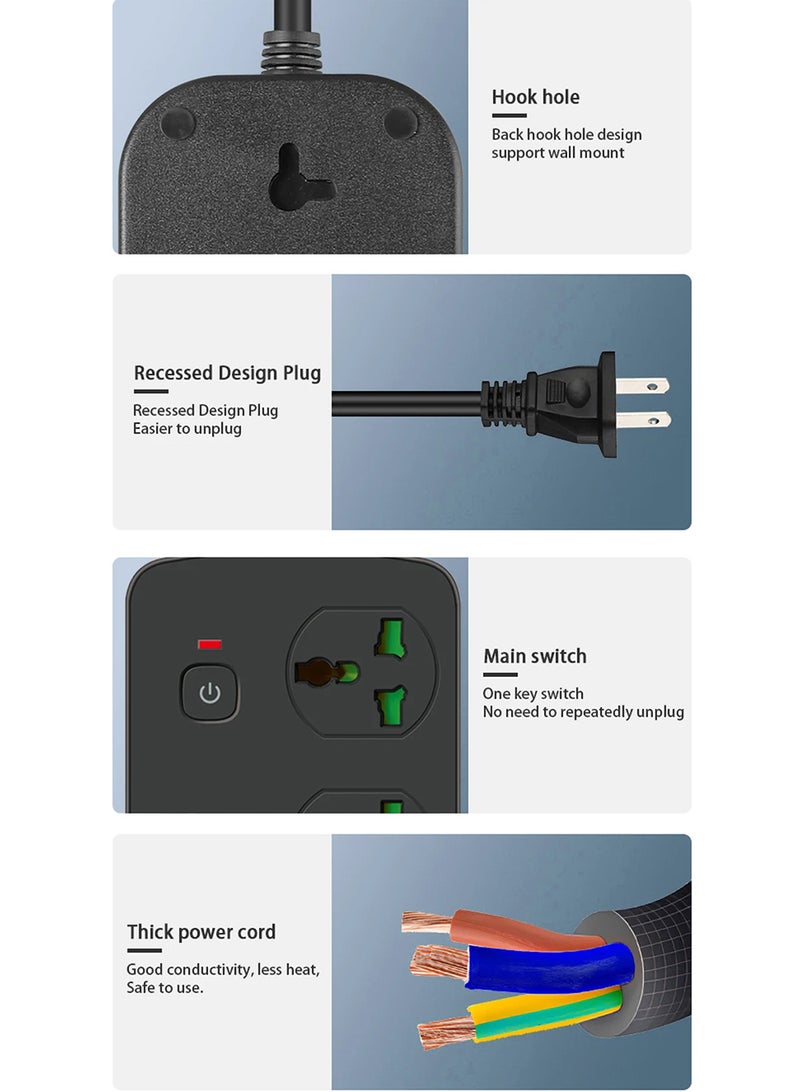 Captaintech Power Socket With 4 Universal Socket And USB Type-C Port Multiprise Network Filter Power Strip With 2M Extension Cord Safety on - Image 5