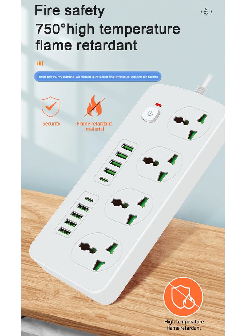 Captaintech Power Socket With 4 Universal Socket And USB Type-C Port Multiprise Network Filter Power Strip With 2M Extension Cord Safety on - Image 3