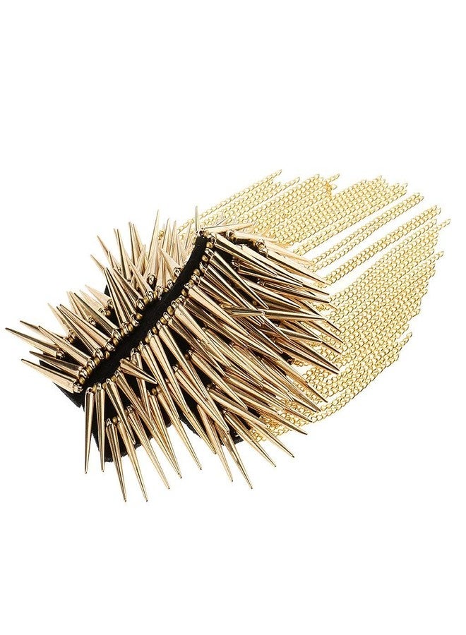KODORIA 1 Pair Shoulder Epaulet Crystal Rhinestone Punk Rivet Tassels Shoulder Board Arm Badge Brooch Gifts - Golden - Image 3