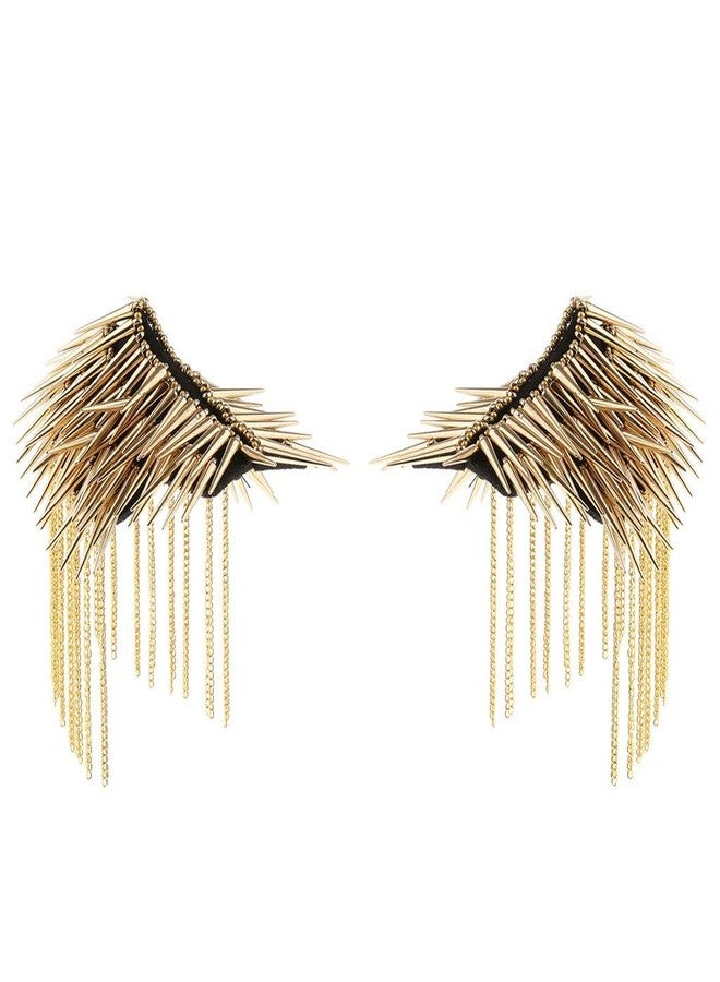 KODORIA 1 Pair Shoulder Epaulet Crystal Rhinestone Punk Rivet Tassels Shoulder Board Arm Badge Brooch Gifts - Golden - Image 1