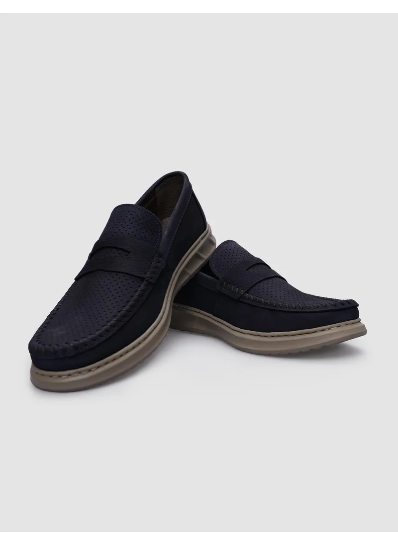 Cabani 100% Genuine Leather Navy Blue Nubuck Men's Casual Shoes