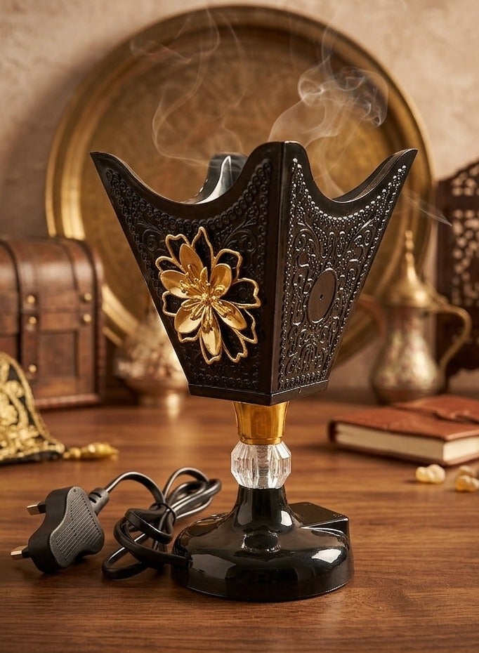 GOOAS Elegant Oud Bakhoor Holder with Gold Crystal Accent Electric Incense Burner Mabkhara for Home, Office and Majlis Decor - Black - Image 1