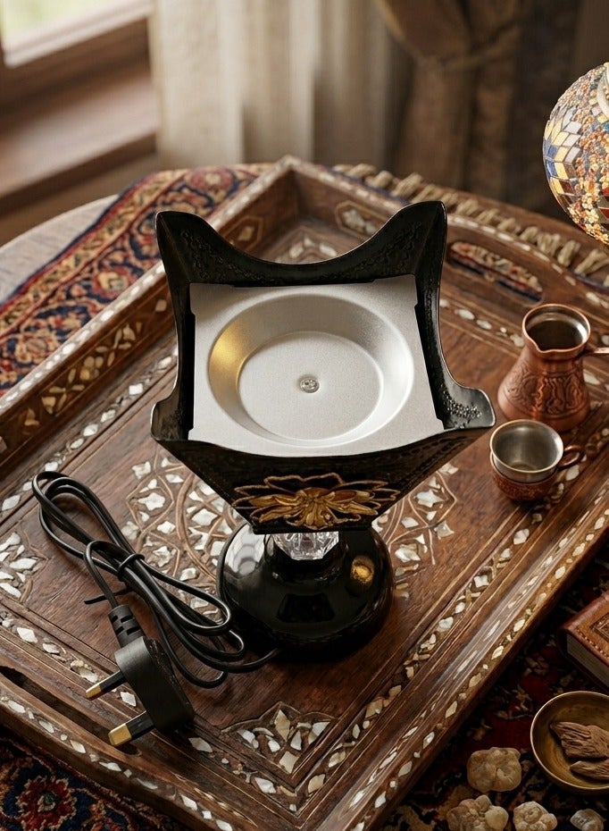 GOOAS Elegant Oud Bakhoor Holder with Gold Crystal Accent Electric Incense Burner Mabkhara for Home, Office and Majlis Decor - Black - Image 2