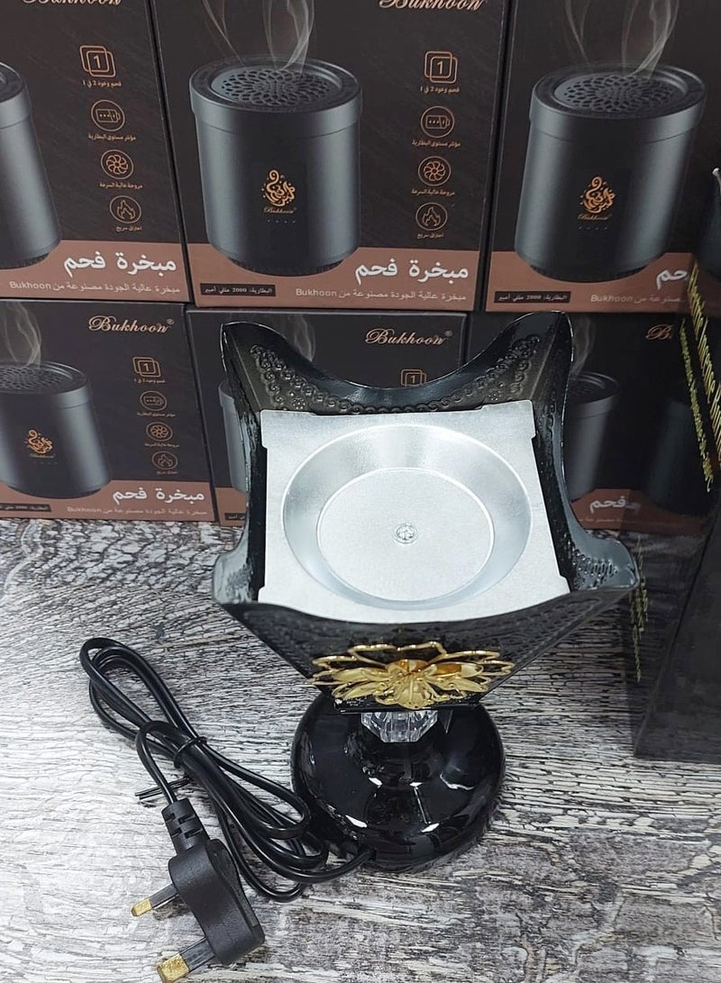 GOOAS Elegant Oud Bakhoor Holder with Gold Crystal Accent Electric Incense Burner Mabkhara for Home, Office and Majlis Decor - Black - Image 3