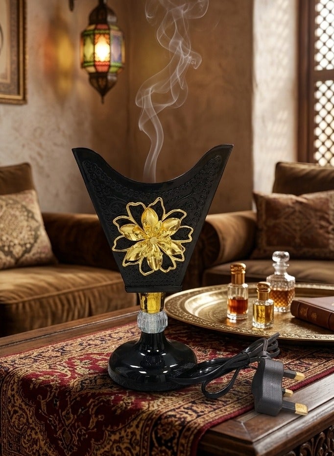 GOOAS Elegant Oud Bakhoor Holder with Gold Crystal Accent Electric Incense Burner Mabkhara for Home, Office and Majlis Decor - Black - Image 4