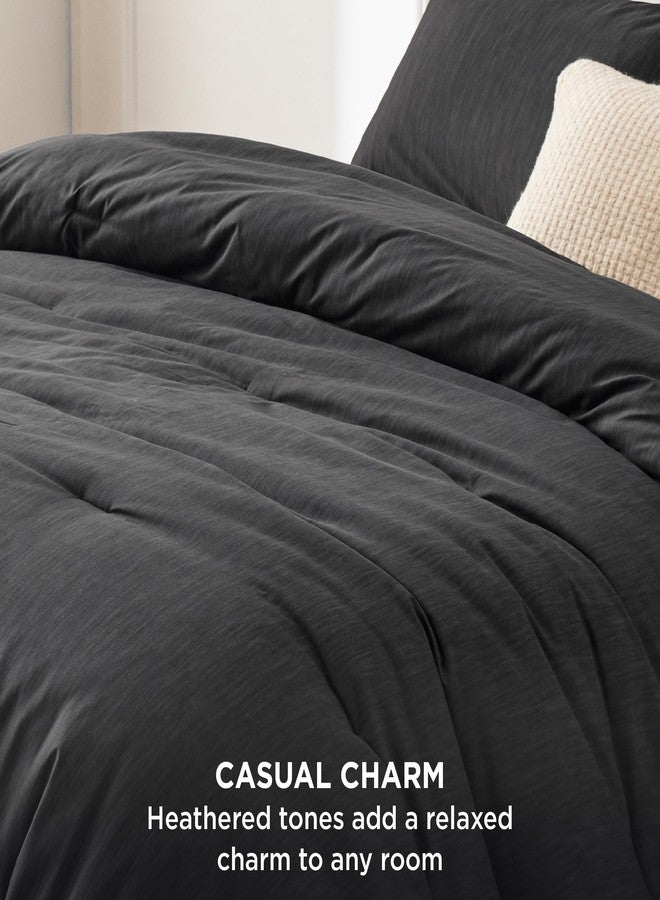 Bedsure طقم لحاف كاليفورنيا كينغ من Bedsure - بياضات ناعمة سوداء لجميع الفصول، طقم سرير مصبوغ كاتيون، 3 قطع، 1 لحاف بحجم كاليفورنيا كينغ (104"x96") و2 غطاء وسادة (20"x36"+2)  - Image 3