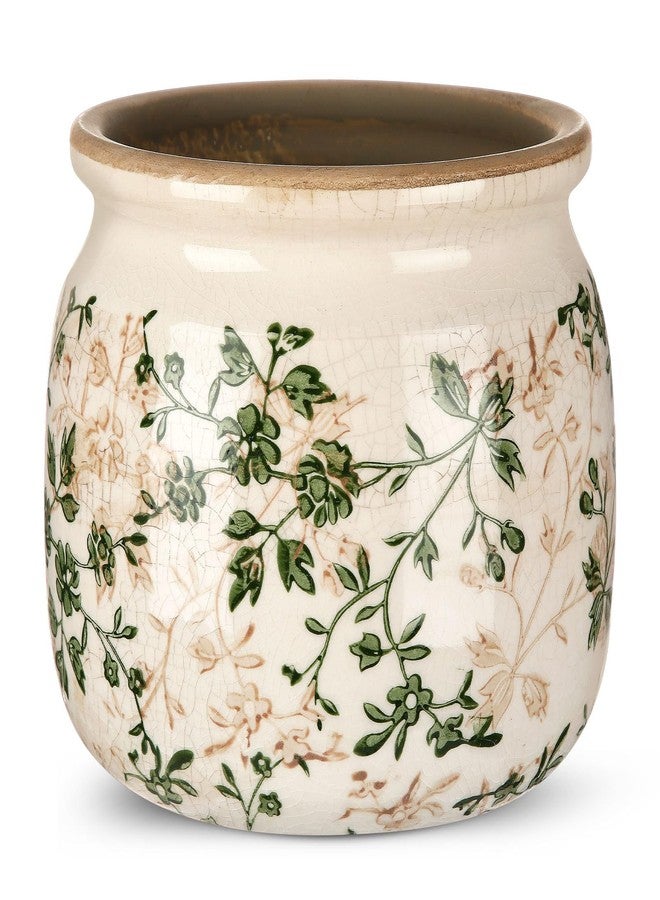 Ninehaoou Vintage Planter Large Ceramic Plants Pot Green Pink Pastoral Floral Ice Crack Cottage Scroll Vase Flower Vase Pot Indoor Plants Home Kitchen Decor Farmhouse Antique Decorative Gifts - Image 1
