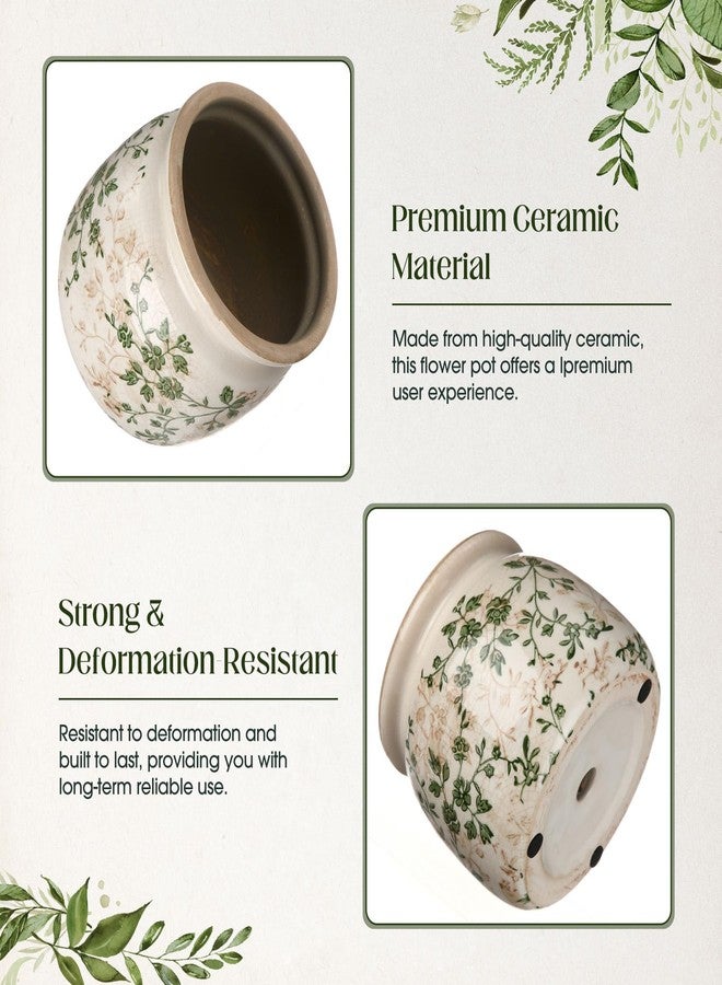 Ninehaoou Vintage Planter Large Ceramic Plants Pot Green Pink Pastoral Floral Ice Crack Cottage Scroll Vase Flower Vase Pot Indoor Plants Home Kitchen Decor Farmhouse Antique Decorative Gifts - Image 3
