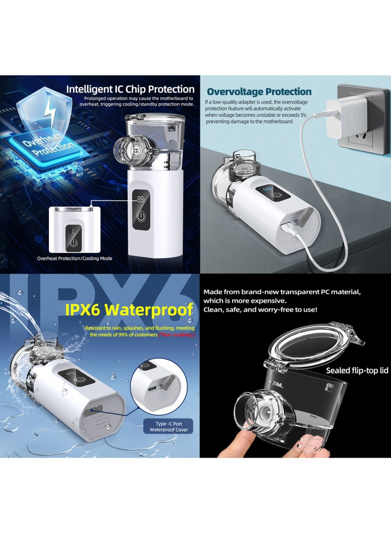 RUKYU Newest Smart IPX6 Waterproof Nebulizer for Adults & Kids, Digital Display, Three Atomization Modes, Portable Handheld Atomizer with Automatic Cleaning- Ultrasonic Mesh Atomizer, Cold Mist Large Vapor Inhaler, Quiet Operation, 1800mAh Long Battery Life, Suitable for Children, Home, Office, and Travel - Image 3