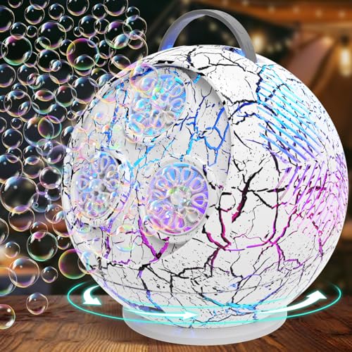 IFLOVE Bubble Machine for Kids Toddlers45360 Rotatable Spherical Bubble Maker Toy with LED LightRechargeable Bubble Blower for 3 4 5 Year OldWedding Party Easter Birthday Gifts Spherical White Crack - Image 1