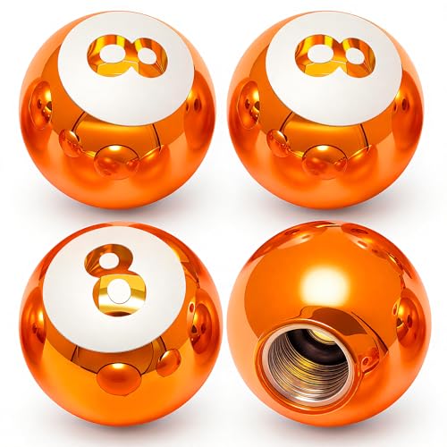 MEAJOO 4PCS 8 Ball Style Tire Valve Stem Caps Universal Copper Core Dustproof Tire Valve Stem Covers for Cars SUV Trucks Bikes Motorcycles BicyclesOrange - Image 1