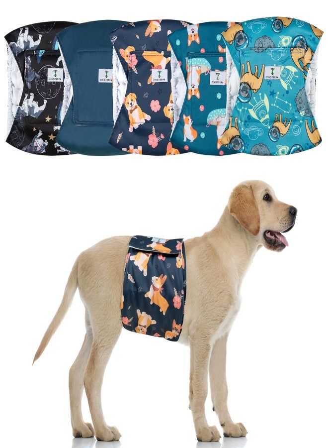 ZINGTERRA 5 Pack Dog Diapers Male,Reusable Leakproof Pet Soft Dog Belly Band Wraps,High Absorbency Male Dog Diaper,Wider Washable Belly Band for Doggy Incontinence and Puppy Training - Image 2