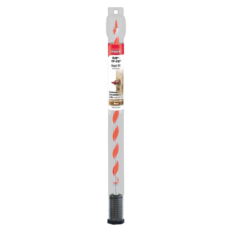 Diablo Auger Bit for Wood & Nail-Embedded Wood - 5/8" Diameter, 17-1/2" Length, 7/16" Hex Shank, 13 1/2" Working Length - DAG3050 - Image 2