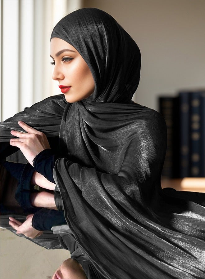 ISI Muslim Headscarf For Women Islamic Arabic Scarf Shiny Glitter Scarves Abaya Shawl Soft Full Neck Coverage - Image 1