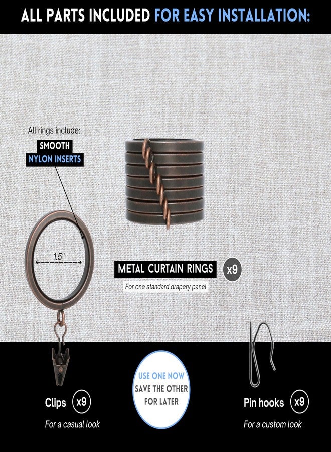 BlastHome® Luxury Curtain Rings - Premium Metal with Quiet, Smooth Nylon Inserts - Pinhooks and Clips Included - 1 1/2" Inside Diameter - 9 Rings for One Standard Curtain - Oil Rubbed Bronze - Image 3