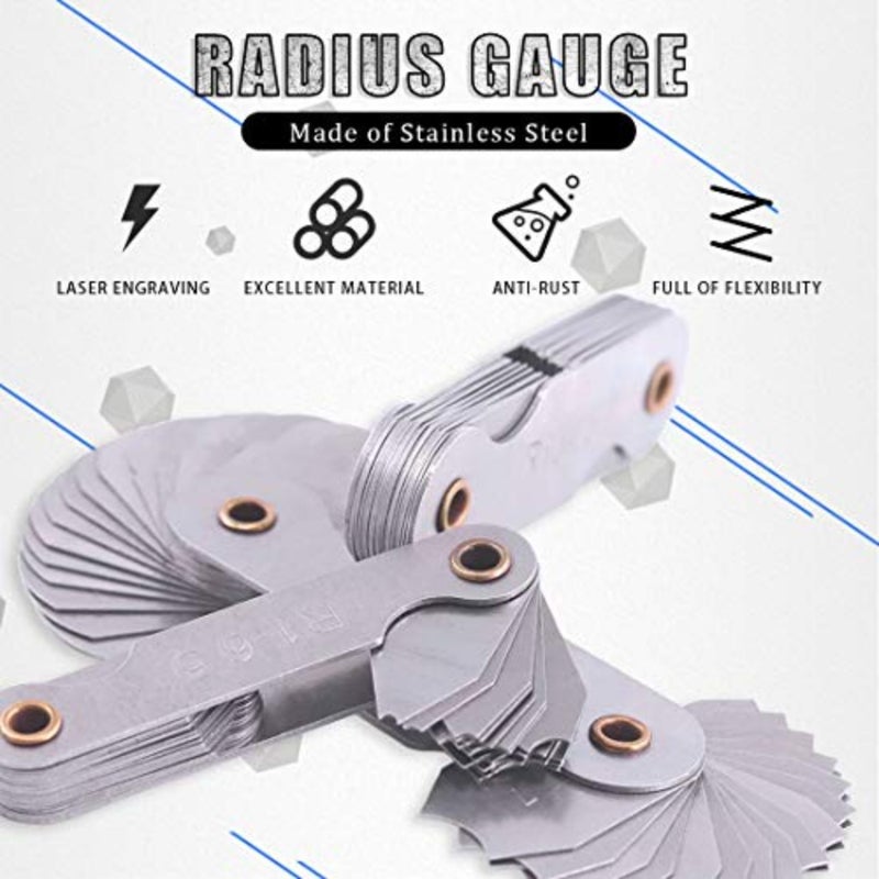 مجموعة قياس نصف القطر من Glarks 4 قطع R0.3-1.5/ R1-6.5/ R7-14.5/ R15-25، أداة قياس محدبة مقعرة محمولة من الفولاذ المقاوم للصدأ لفحص صانعي الأدوات والقالب - Image 3