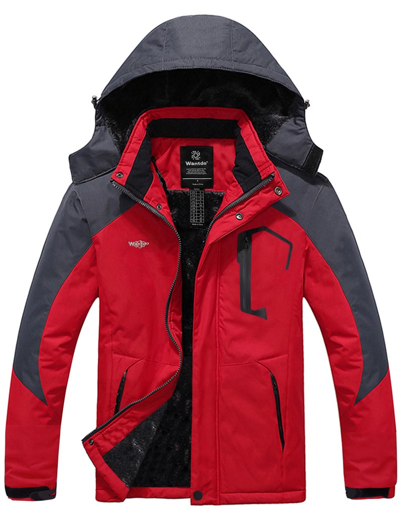 Wantdo Men's Waterproof Mountain Jacket Fleece Windproof Ski Jacket US XL Red XL - Image 1