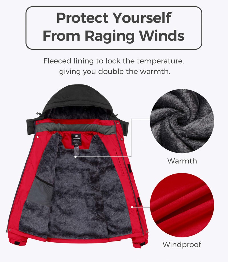 Wantdo Men's Waterproof Mountain Jacket Fleece Windproof Ski Jacket US XL Red XL - Image 3