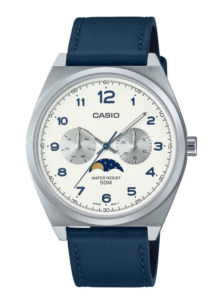 CASIO - Moon Phase Quartz Analog Leather Strap Men's Watch MTP-M300L-7AVDF - Image 1