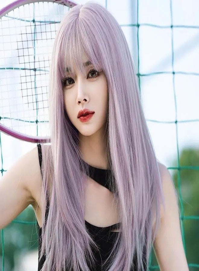 AIKO PRO 24 Inch Long Straight Wig for Women, Natural Synthetic Wig with Bangs, Party, Cosplay & Costume Halloween Wigs, Purple Pink - Image 4