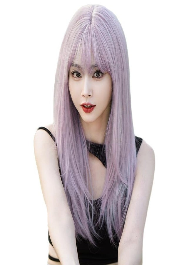 AIKO PRO 24 Inch Long Straight Wig for Women, Natural Synthetic Wig with Bangs, Party, Cosplay & Costume Halloween Wigs, Purple Pink - Image 1