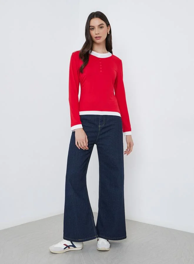 Take Two Take Two Fake Two-Piece Contrast Trim Knit Top