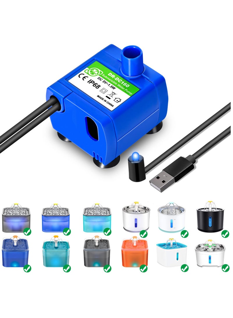 غنافوتو مضخة نافورة مياه القطط، مضخة استبدال مضخة نافورة مياه الحيوانات الأليفة مضخة استبدال مضخة نافورة مياه الحيوانات الأليفة DR-DC160، مضخة استبدال نافورة مياه الحيوانات الأليفة ومضخة استبدال موزع مياه القطط، أزرق - Image 1