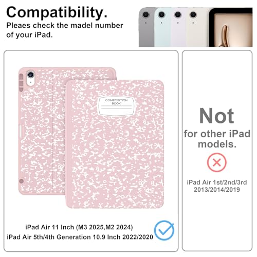Supveco Case for iPad Air 11 Inch (M3 2025/M2 2024),iPad Air 5th/4th Generation 10.9 Inch 2022/2020 with Pencil Holder-[Auto Wake/Sleep],Premium Folio Stand Soft TPU Back Cover-Book Pink - Image 2