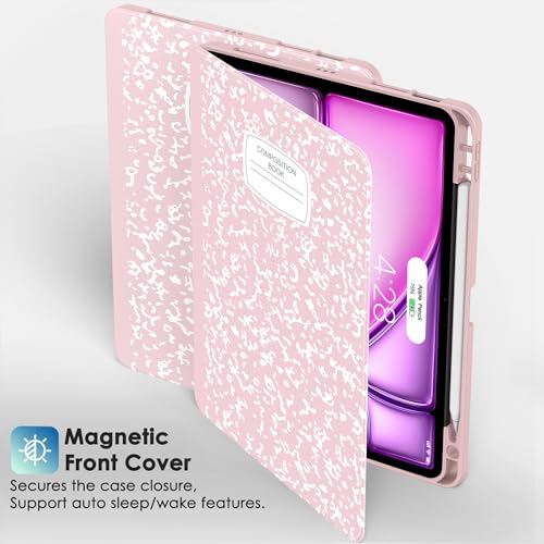 Supveco Case for iPad Air 11 Inch (M3 2025/M2 2024),iPad Air 5th/4th Generation 10.9 Inch 2022/2020 with Pencil Holder-[Auto Wake/Sleep],Premium Folio Stand Soft TPU Back Cover-Book Pink - Image 4