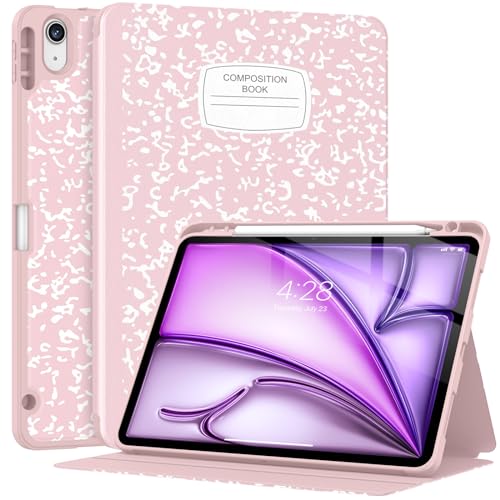 Supveco Case for iPad Air 11 Inch (M3 2025/M2 2024),iPad Air 5th/4th Generation 10.9 Inch 2022/2020 with Pencil Holder-[Auto Wake/Sleep],Premium Folio Stand Soft TPU Back Cover-Book Pink - Image 1