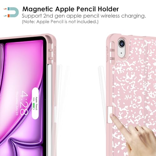Supveco Case for iPad Air 11 Inch (M3 2025/M2 2024),iPad Air 5th/4th Generation 10.9 Inch 2022/2020 with Pencil Holder-[Auto Wake/Sleep],Premium Folio Stand Soft TPU Back Cover-Book Pink - Image 3