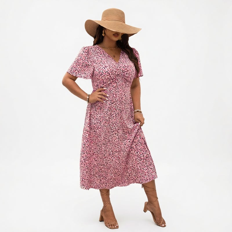 V Neck Floral Print Twist Plus Size Dress - Image 1