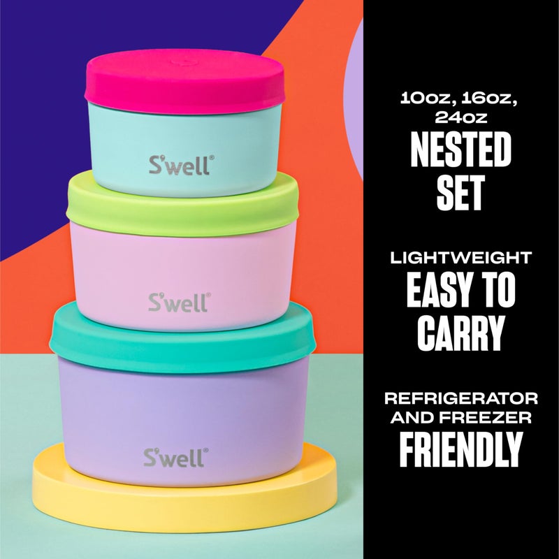 S'well S'well Stainless Steel Food Canister Set Of Three  10oz  16oz  and 24oz  Pastel Paradise  Single Walled Durable Construction  BPA Free  Dishwasher Safe  - Image 2