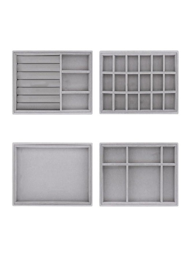 PUSHKH Velvet Jewelry Organizer for Ring, Earring, Necklace, Bracelets Storage Organizer Display Tray Drawer Inserts Box, 4 Pcs - Image 1