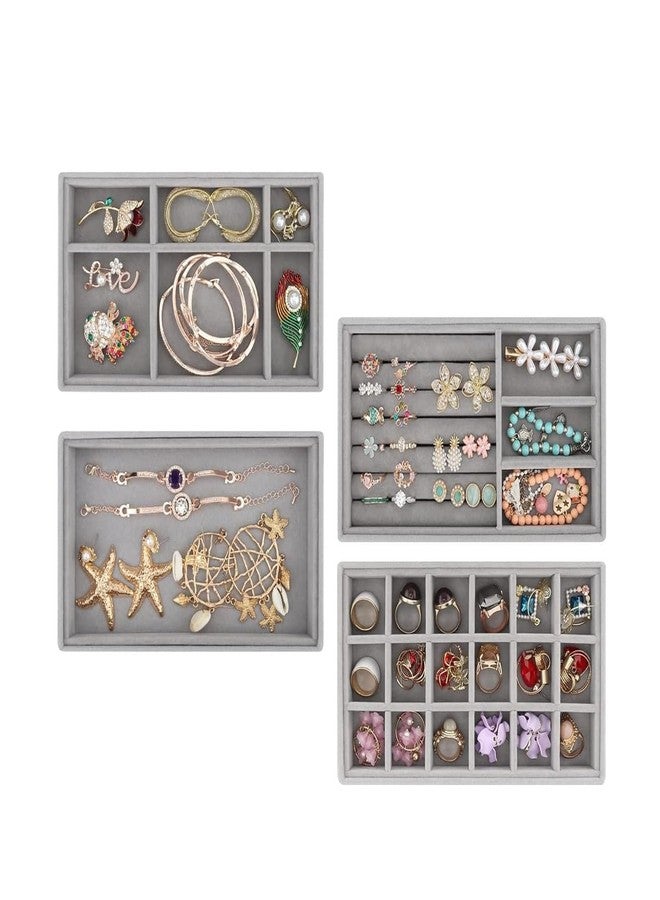 PUSHKH Velvet Jewelry Organizer for Ring, Earring, Necklace, Bracelets Storage Organizer Display Tray Drawer Inserts Box, 4 Pcs - Image 2