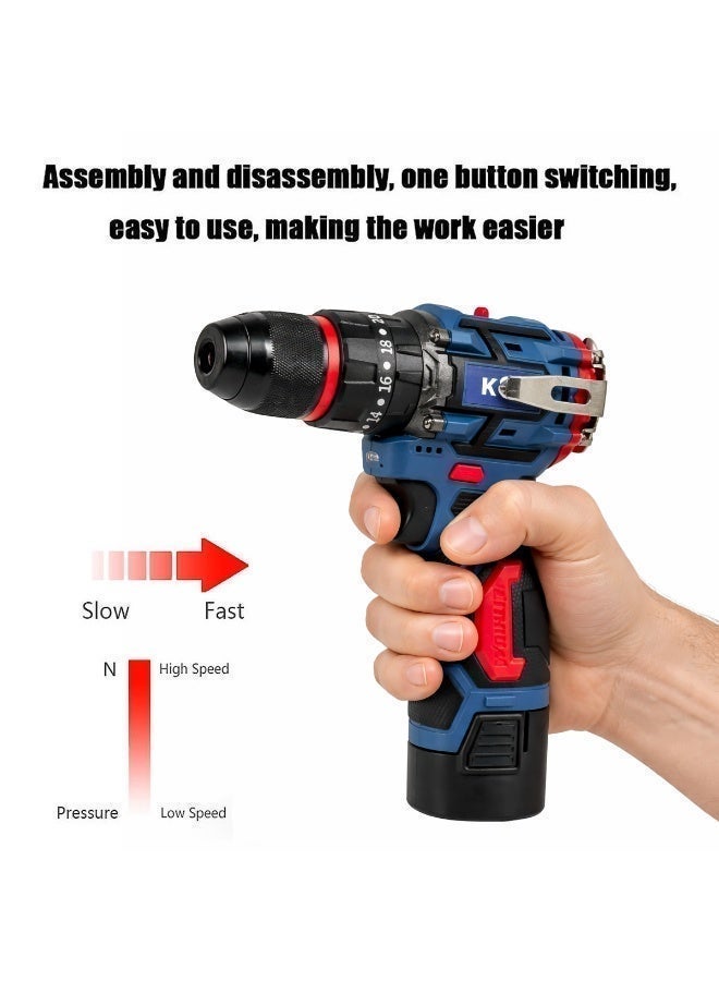 Keen OS-213 Cordless Drill Driver Kit with Carry Case Torque Adjustable Power Drill Impact Drilling & Screw Driving Built-in LED Work Light - Image 3