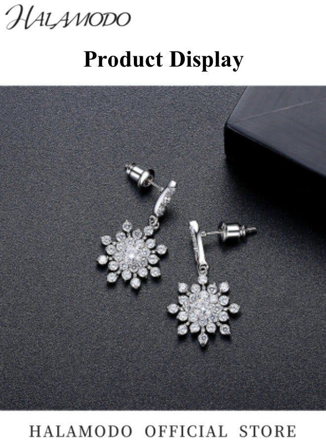 HALAMODO Women's Snowflake Earring Sterling Silver Cubic Zirconia Winter Party Flower Snowflake Dangle Drop Earrings Jewelry as Jewelry Gifts for Girls  - Image 3