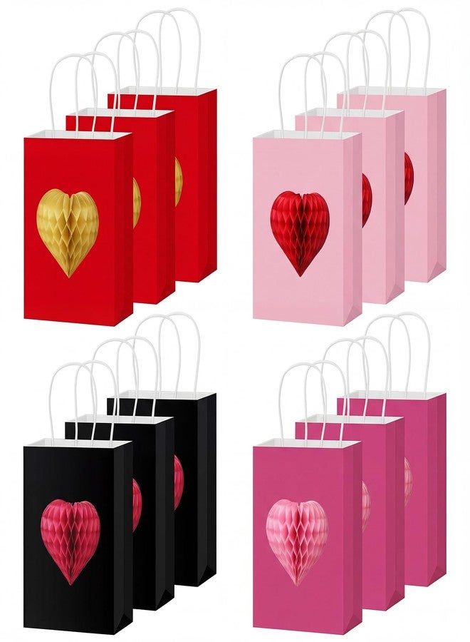 Eaasty 12 Pcs Valentine's Day Gift Bags with 3D Heart Honeycomb Large Galentines Gift Bag with Handle Colorful Kraft Paper Bags Heart Goodie Candy Tote for Valentines Wedding Party Favors Supplies - Image 1