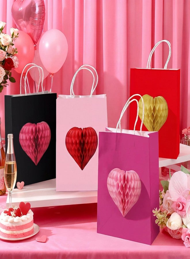 Eaasty 12 Pcs Valentine's Day Gift Bags with 3D Heart Honeycomb Large Galentines Gift Bag with Handle Colorful Kraft Paper Bags Heart Goodie Candy Tote for Valentines Wedding Party Favors Supplies - Image 4