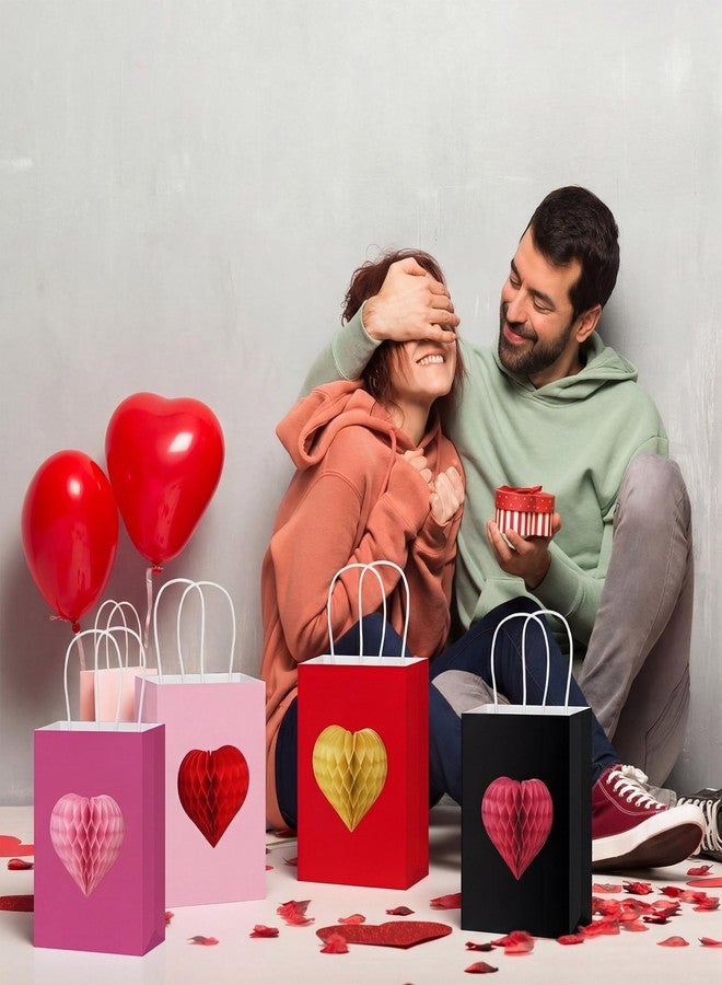 Eaasty 12 Pcs Valentine's Day Gift Bags with 3D Heart Honeycomb Large Galentines Gift Bag with Handle Colorful Kraft Paper Bags Heart Goodie Candy Tote for Valentines Wedding Party Favors Supplies - Image 2