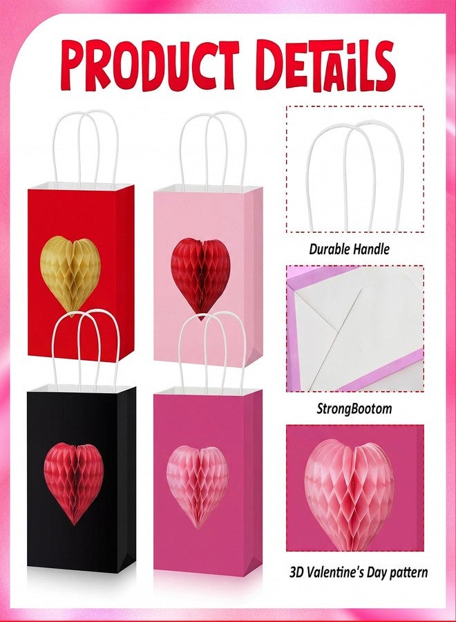 Eaasty 12 Pcs Valentine's Day Gift Bags with 3D Heart Honeycomb Large Galentines Gift Bag with Handle Colorful Kraft Paper Bags Heart Goodie Candy Tote for Valentines Wedding Party Favors Supplies - Image 5