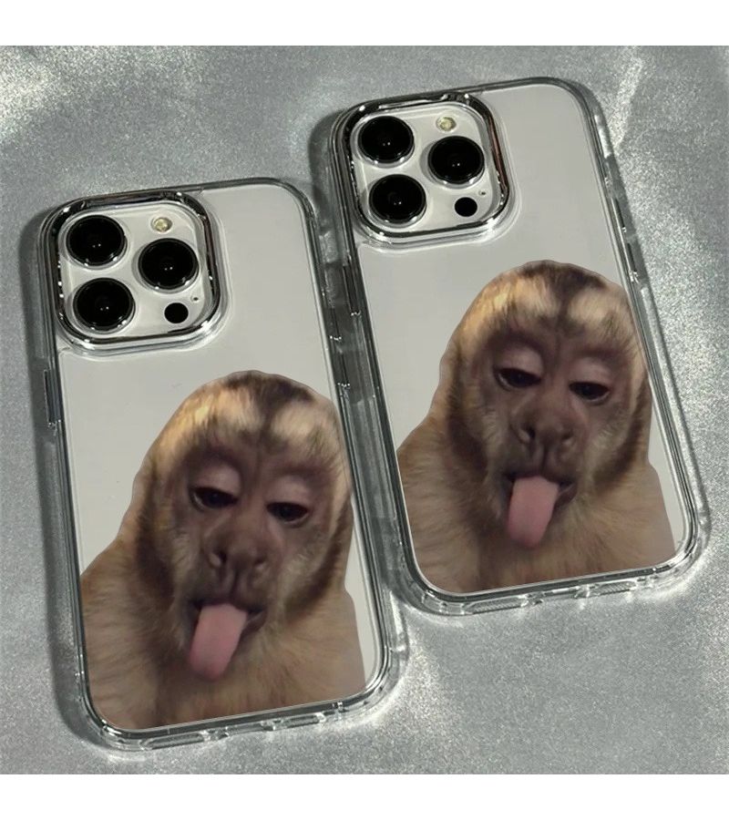 غطاء هاتف شفاف على شكل قرد يخرج لسانه بإطار معدني لجهاز iPhone 14 Pro - Image 2