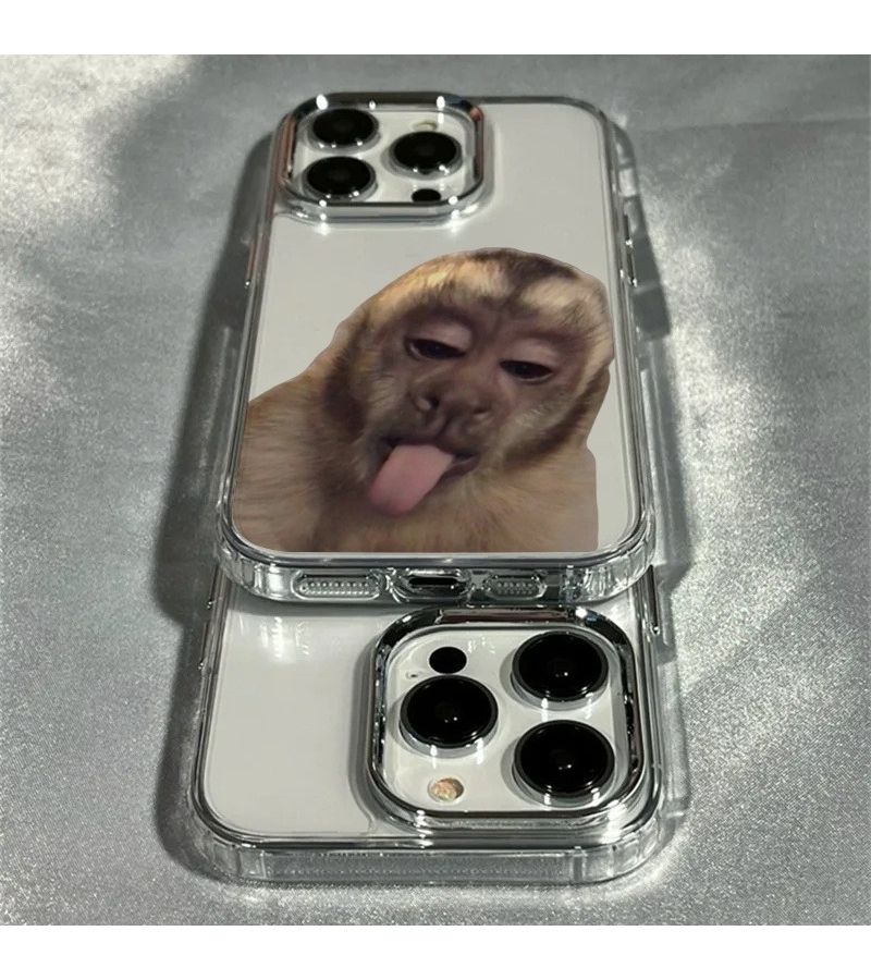 غطاء هاتف شفاف على شكل قرد يخرج لسانه بإطار معدني لجهاز iPhone 14 Pro - Image 5