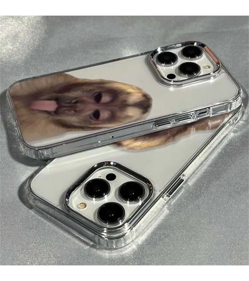 غطاء هاتف شفاف على شكل قرد يخرج لسانه بإطار معدني لجهاز iPhone 14 Pro - Image 3