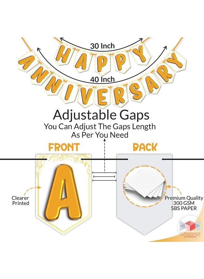 Wobbox Happy Annivesary Golden & White Balloon Text Bunting Banner, Anniversary Decoration for Home, Happy Anniversary Decoration Item, Marriage Anniversary Decoration Item - Image 3