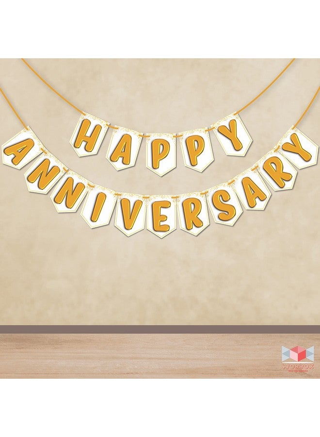 Wobbox Happy Annivesary Golden & White Balloon Text Bunting Banner, Anniversary Decoration for Home, Happy Anniversary Decoration Item, Marriage Anniversary Decoration Item - Image 1