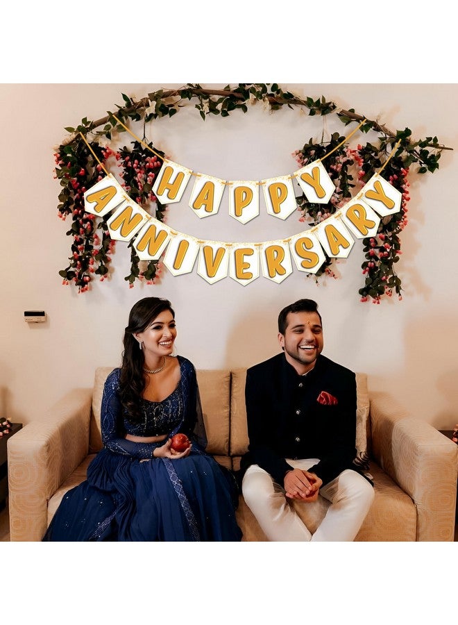 Wobbox Happy Annivesary Golden & White Balloon Text Bunting Banner, Anniversary Decoration for Home, Happy Anniversary Decoration Item, Marriage Anniversary Decoration Item - Image 5