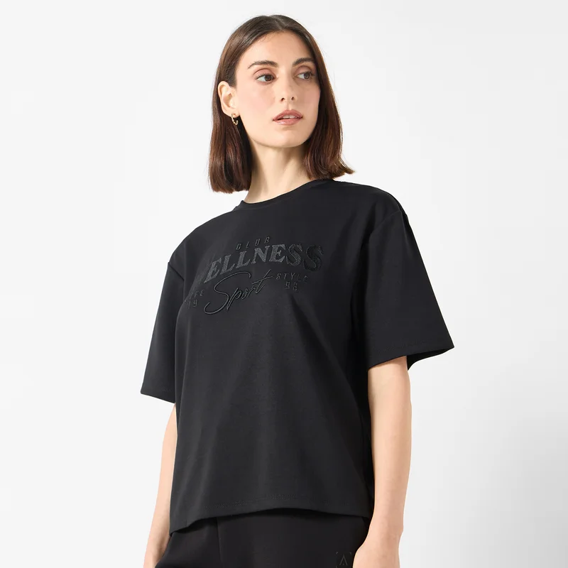 ادوت من سبلاش Embroidered T-shirt with Crew Neck and Short Sleeves