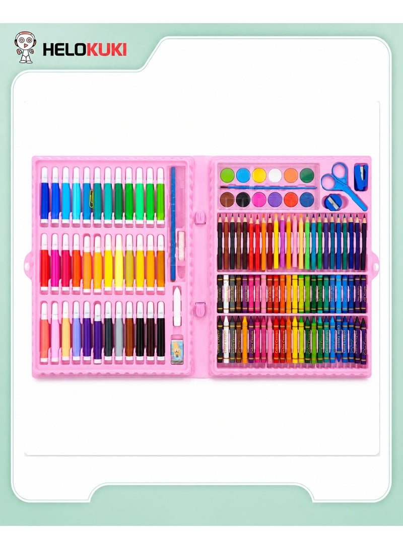 Helo Kuki 150 Piece Kids Art Set With Pink Portable Carry Case, Color Pencils, Markers, Crayons, Watercolors & Art Accessories, Non-Toxic Drawing & Coloring Kit For Ages 6+ - Image 2