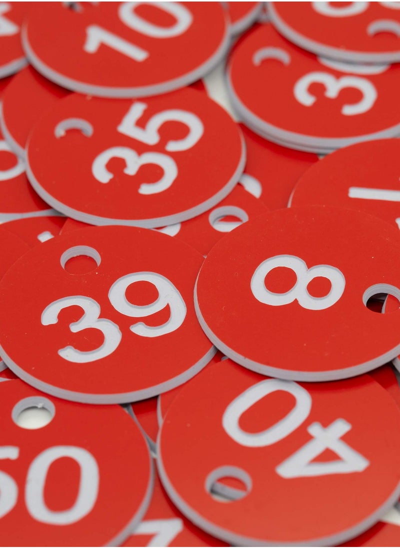 KASTWAVE - Plastic ID Number Tags, Engraved Tags Key Tags Without Key Rings for Locker Dorm Hotel Bar Restaurant Club Restaurant Table Numbers (1-50, Red) - Image 1